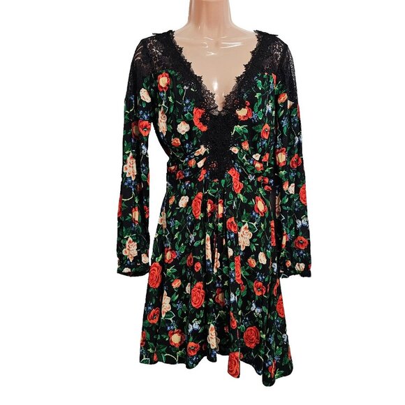 By Anthropologie Lacy V-Neck Mini Dress Women Size 4 Black - Picture 4 of 14